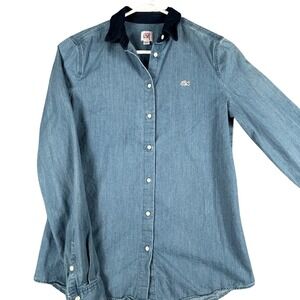 Lacoste Live Denim Shirt Women's XS Long Sleeve Button Down Croc Logo Blue